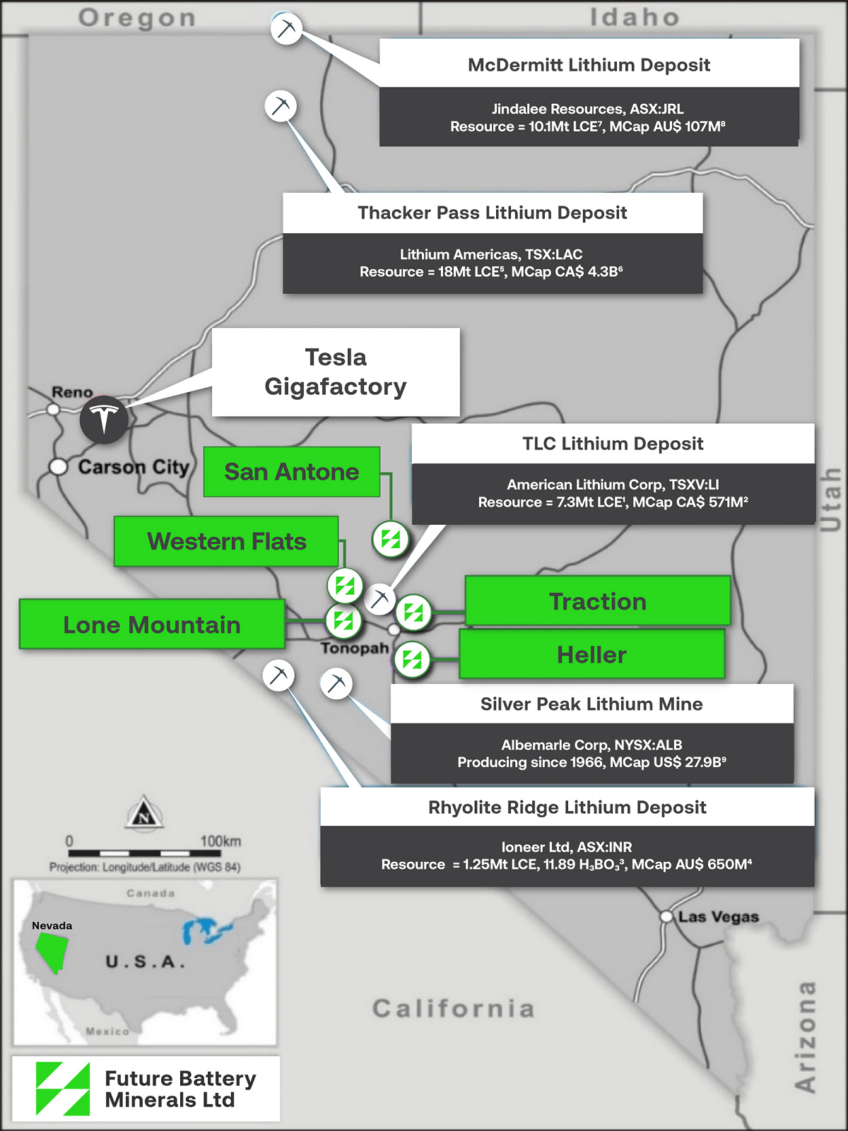 Lithium exploration projects in Nevada, near Tesla